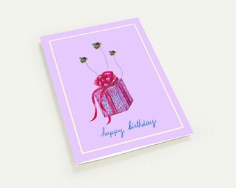Set of 10 Hand Drawn Happy Birthday Card, Cute Bee Greeting Card, Whimsical Present Card, Bumblebee Birthday Card, Fun Birthday Card