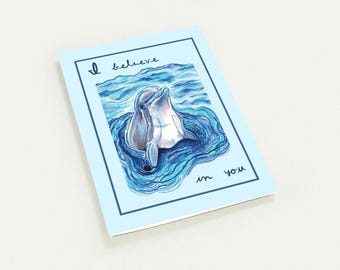 Set of 10 I Believe in You Card, Hand Drawn Encouragement Card, Dolphin Card, Support Card, Cheer Up Card, Ocean Animal Card