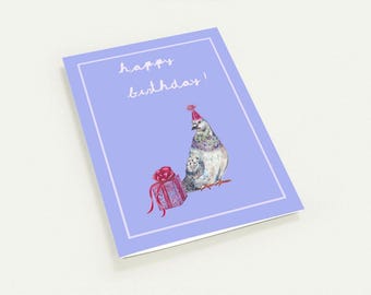 Set of 10 Happy Birthday Card, Hand Drawn Pigeon Card, Cute Bird Birthday Card, Whimsical Birthday Card, Funny Pigeon Card, Bird Lover Gift