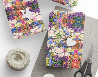 Hand Drawn Botanical Floral Wrapping Paper, Wildflower Garden Print, Kaleidoscope Gift Wrap