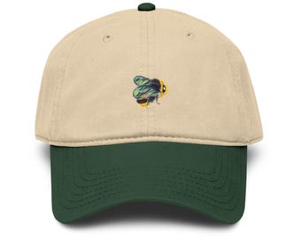 Hand Drawn Embroidered Bee Cap, Bee Lover Present, Whimsical Bee Hat, Cotton Baseball Cap, Nature Lover Gift, Bumble Bee Hat, Adjustable Hat