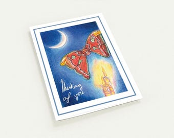 Set of 10 Thinking of You Card, Hand Drawn Moth Card, Celestial Greeting Card, Just Because Card, Moon Card, Whimsical Moth Art
