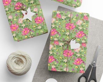 Hand Drawn Lotus Wrapping Paper, Koi Fish Gift Wrap, Aquatic Garden Present Wrap, Floral Pond Paper, Botanical Gift Wrap