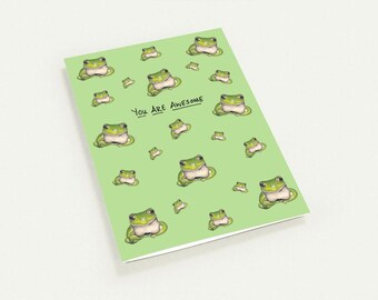 Set of 10 Frog Encouragement Card, You Are Awesome Card, Hand Drawn Cheer Up Card, Cute Frog Greeting Card, Appreciation Card