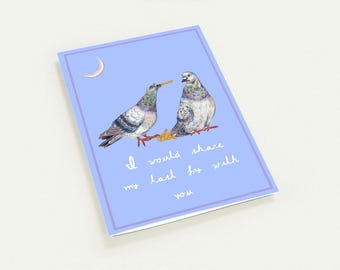 Set of 10 Funny Love Card, Hand Drawn Pigeon Card, I Love You Card, Cute Bird Greeting Card, Quirky Anniversary Card, Pigeon Art