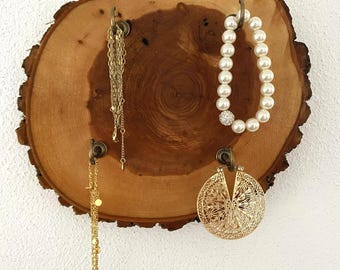 Schlüsselbrett, Baumscheibe, Schmuckhalter, Mini-Garderobe, Wanddekoration, Holz, Rustikal