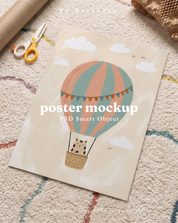 Nursery Mockup Poster Paper PSD | Vertical, Kids Study Table for Wall Art, Smart Object