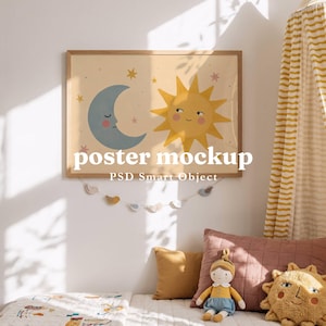 Nursery Horizontal 7:5 Frame Mockup Poster PSD | Canopy Whimsical Bedroom, Smart Object