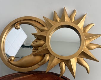 Adornos de pared vintage de los 90 con sol y luna dorados celestiales, de resina, estilo bohemio, para el hogar o la oficina, estilo MCM (Mid Century Modern Sunburst).