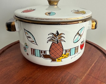 MCM Georges Briard Ambrosa Enamel/Enamelware Metal Pot, Mid Century Modern Atomic Kitchen Dining, Vintage Retro Metal