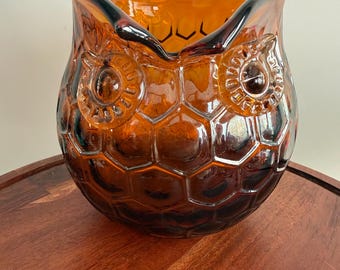 Jarrón o portavelas vintage de cristal ámbar soplado a mano con forma de búho, Pier 1 Imports