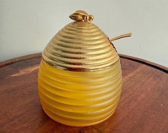 Avon Beehive Jar Vintage Silk and Honey Bath Oil Perfume Jar with Spoon 1970's