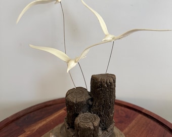 Escultura cinética de gaviota, fabricada en EE. UU., decoración de mediados de siglo, para amantes de las aves, gaviotas en vuelo.