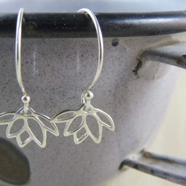 Sterling silver Lotus Flower earrings, yoga earrings, Buddhism, Hinduism