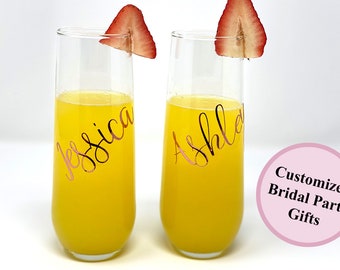 Personalized Champagne Flute, Custom Stemless Champagne Flute, Bridesmaid Gifts, Toasting Flutes