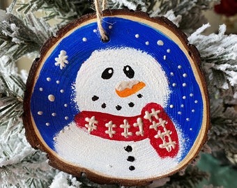 Snowman Ornament, Wood Snowman Ornament, Christmas Snowman Ornament, Wood Ornament