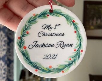 Babies 1st Christmas Ornament, Personalized Baby Ornament, New Parent Gift, Newborn Gift