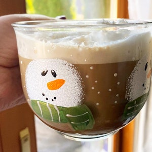 Snowman Mug, Glass Snowman Mug, Christmas Mug, Snowman themed Mug