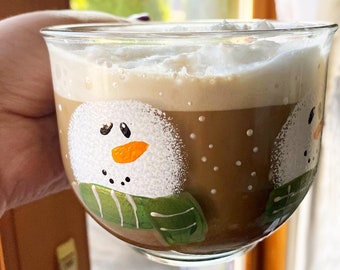 Snowman Mug, Glass Snowman Mug, Christmas Mug, Snowman themed Mug