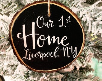 Our 1st Home Ornament, Personalized Wood Ornament, Homeowner Gift, House Warming Gift