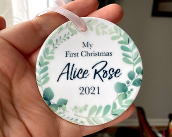 Babies 1st Christmas Ornament, Personalized Baby Ornament, Baby Gift, Foliage baby Ornament