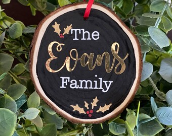 Family Name Ornament, Personalized Wood Ornament, Just Married Gift, Just Married Ornament