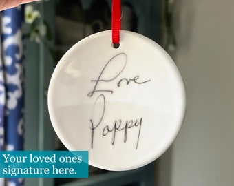 Loved Ones Signature Ornament, Memorial ornament, Signature ornament with loved ones written words,  Personalized handwriting ornament