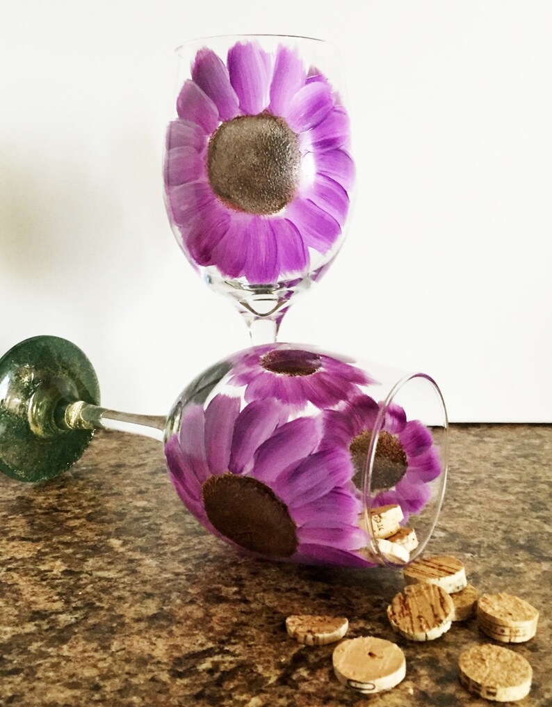 Hand Painted Wine Glasses Flower Wine Glasses Wine Lover Gift Wine Glasses