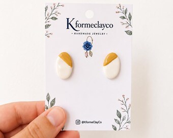 Orecchini a perno in argilla polimerica Golden Dawn / Orecchini minimalisti avorio e oro fatti a mano / Gioielli moderni e leggeri / Regalo elegante per lei