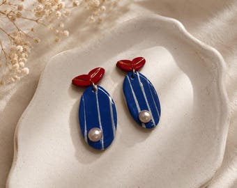 Pendientes de arcilla polimérica con forma de pez hechos a mano / Joyería de perlas de la costa mediterránea