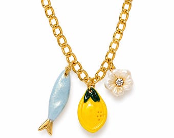 Collar con dije de Amalfi / Collar con pez limón / Joyería mediterránea hecha a mano