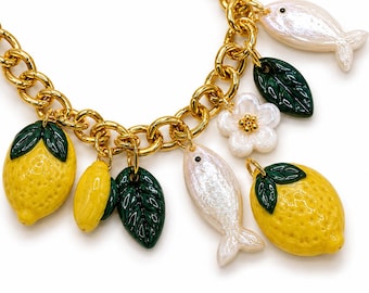 Pulsera de limón y pez / Joyería mediterránea hecha a mano