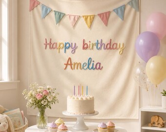 Pancarta de cumpleaños personalizada en 3D de hilo, tapiz con nombre de bebé personalizado, fondo para "Sweet One", decoración de pared para la habitación del bebé.