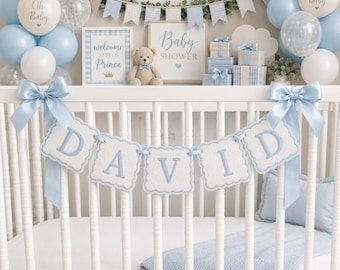 Personalisierte gestickte Baby Name Banner, benutzerdefinierte Kinderzimmer Girlande, Stoff Krippe Dekor, Babyparty Andenken Geschenk