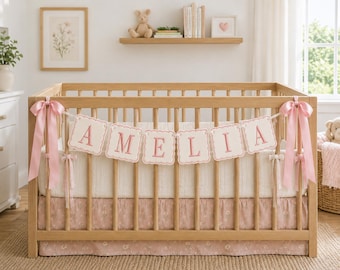 Aangepaste banner babynaam, gepersonaliseerde geborduurde babyslinger, slinger wieg, babyshower cadeau, decor kinderkamer