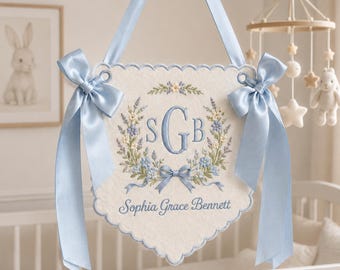 Personalisierte Baby Name Wandbehang, gesticktes Kinderzimmer Zeichen, Baby Mädchen Jungen Raum Dekor, Baby Geschenk