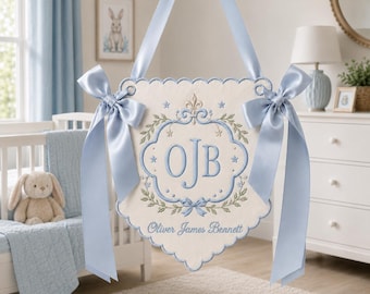 Personalisierte gestickte Kinderzimmer Banner, benutzerdefinierte Baby Namen Zeichen, ausgebogte Stoff Wand Dekoration, Babyparty Andenken Geschenk
