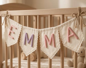 Custom Baby Name Banner, Handmade Yarn Letter Garland, Personalized Nursery Wall Decor, Baby Shower Gift, Kids Room Name Sign