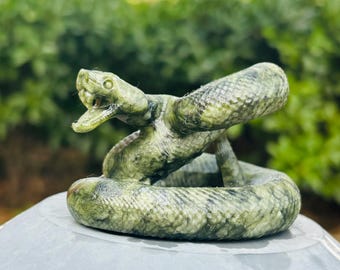 Hand Carved Snake Statue  Natural Stone Viper Figurine, Crystal Healing Animal Totem, Home Decor