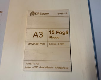 Set of 15 High Quality Poplar Plywood Sheets - A3 Size (420 x 297 mm) Thickness 3 mm - Ideal for Laser Cutting CNC Model Making and Crafts.