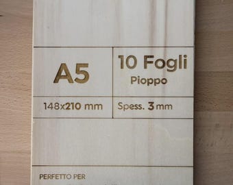 Set of 10 High Quality Poplar Plywood Sheets - A5 size (148 x 210 mm) Thickness 3 mm - Ideal for Laser Cutting CNC Model Making and Crafts.