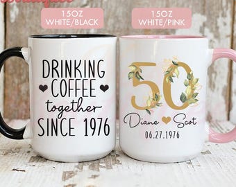 Personalized Double Sided 50th Anniversary Mug, Custom Couple Coffee Mug, Names And Date Gift NB0559-4