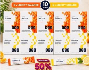 Unicity Balance & Unimate Bundle | 5 Balance Boxes + 5 Unimate Boxes | 300 Total Packets | Orange and Lemon Flavor Drink Mix