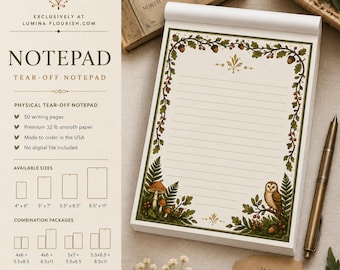 Woodland Forest Personalized Notepad, Cottagecore Writing Pad, Owl Mushroom Stationery, Nature Journal Gift, Rustic Memo Pad