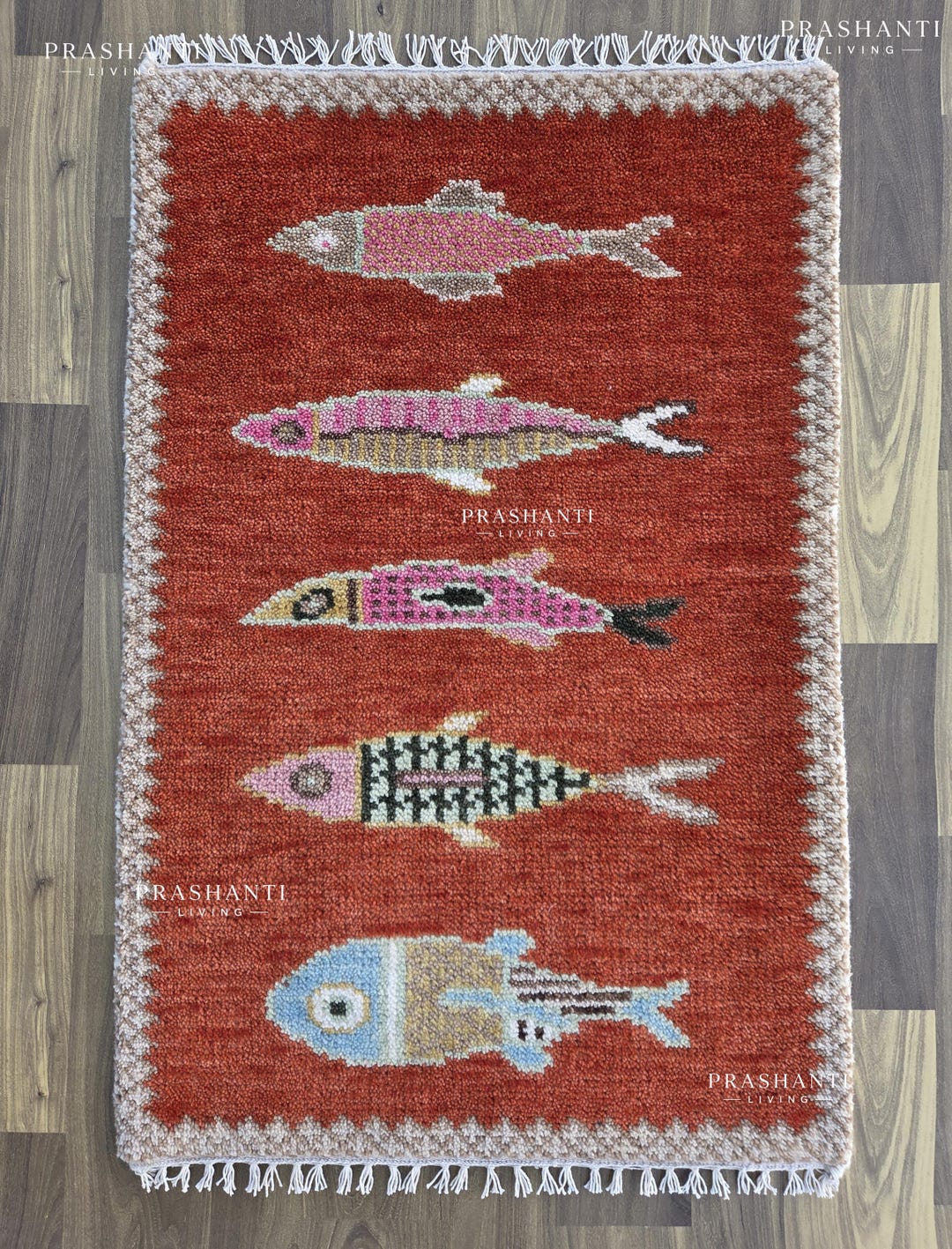 Handmade Wool Koi Fish Runner Rug, Rust Red Hallway Entryway Carpet - Etsy