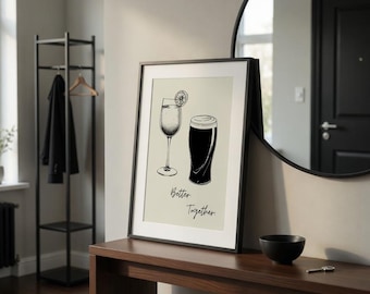 Impressão "Better Together Aperol Stout" | Arte minimalista para bar de casais | Download digital de arte para parede
