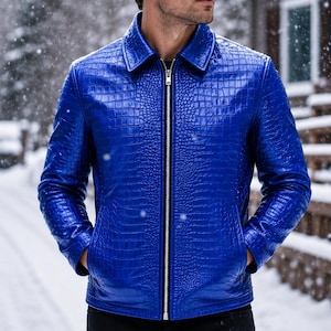 Blue Crocodile Leather Jacket - Etsy