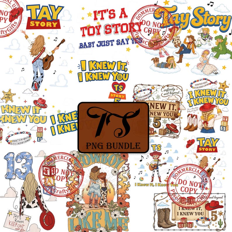 Toy Story TS PNG-paket, Jag visste det, jag visste dig, västerländsk cowgirl-design, retro leksaksvänner, sublimering, digital nedladdning bild 1