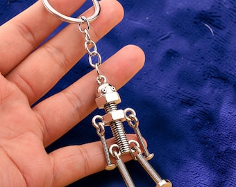 Funny Robot Keychain, Metal Screw Robot Key Ring, Mechanical Bag Charm, Industrial Style Gift, Cute Car Key Holder