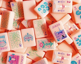 Set de mahjong américain rose Paris, 160 carreaux de mahjong en acrylique premium, collection de mahjong de luxe, cadeau pour les amateurs de mahjong